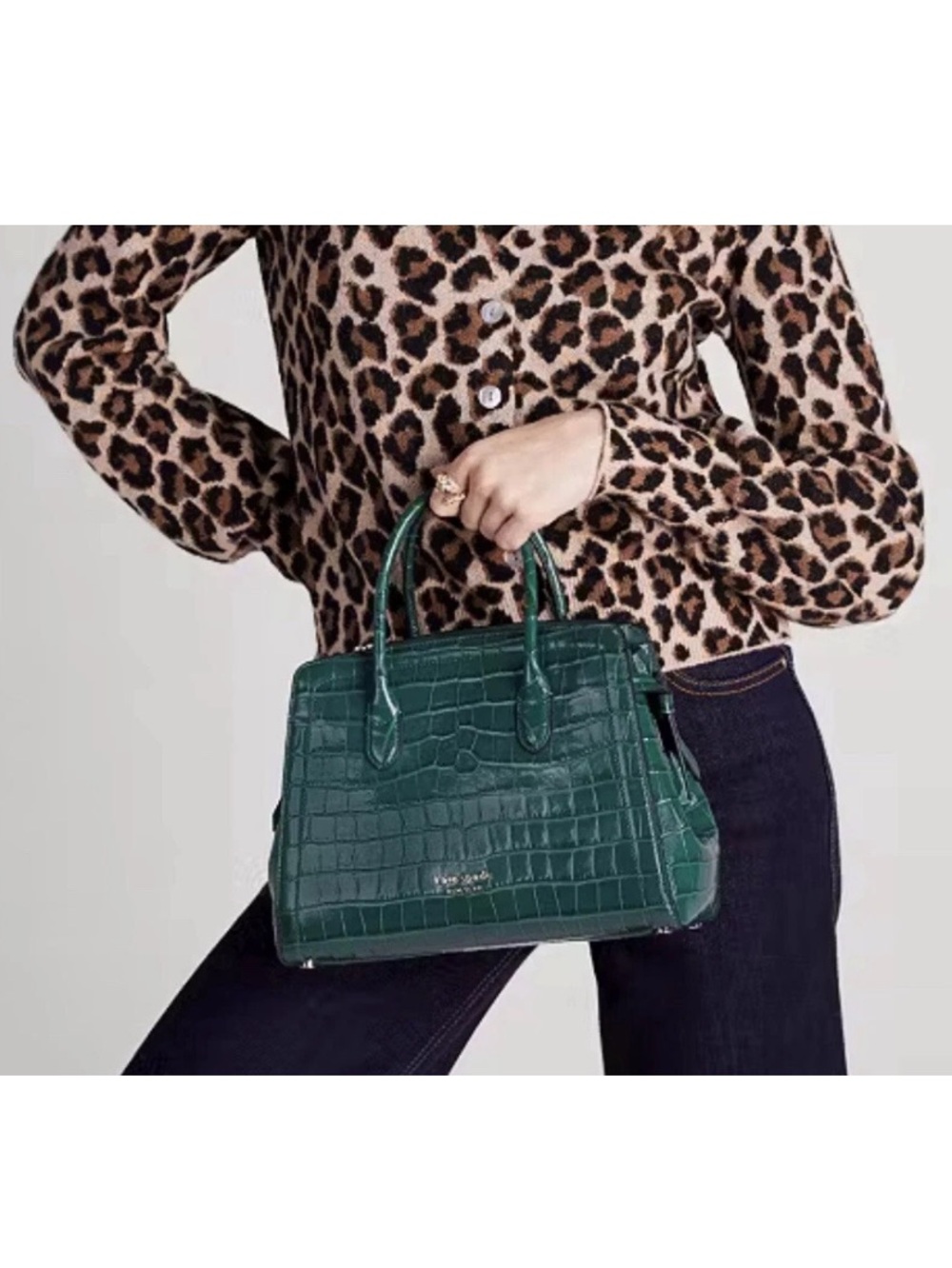 kate spade Knot-Croc-Embossed Leather Satchel with Tassel - Picture 3 of 14